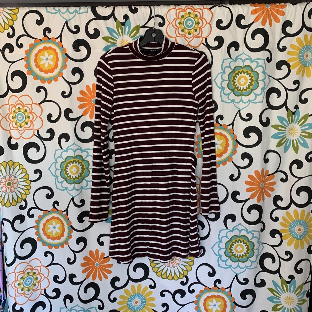Maroon Striped Turtleneck Dress